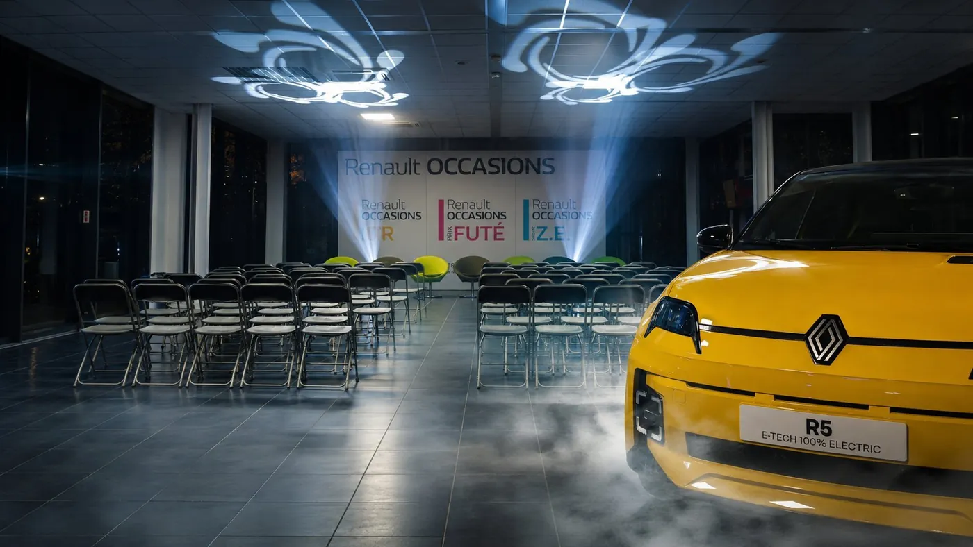 Lancement de la Renault 5 E-Tech Electric en concession, gobos et fumée lourde