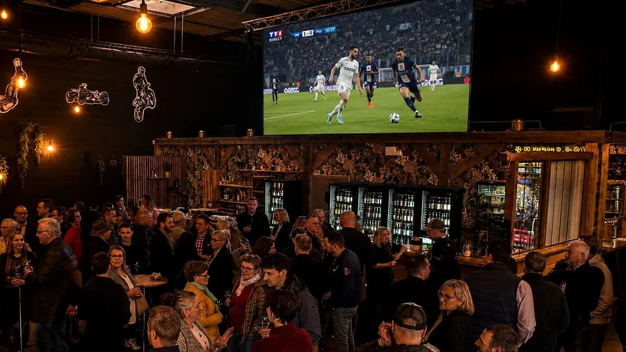 Le CAJU un soir de match, écran LED au-dessus du bar